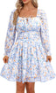 Holipick Long Sleeve Dress for Women Graduation Teen Homecoming Tie Back Square Neck Ruffle A-Line Casual Short Dresses (size l)