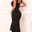 Holipick Women's Ruffle Sleeve Wedding Guest Dresses Cocktail Formal Bodycon Mermaid Evening Party Midi Dresses (size l)