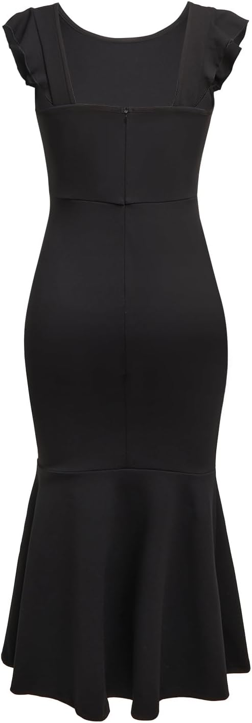 Holipick Women's Ruffle Sleeve Wedding Guest Dresses Cocktail Formal Bodycon Mermaid Evening Party Midi Dresses (size l)
