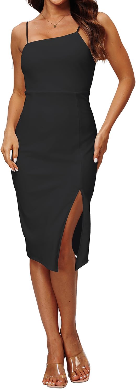 Holipick Women’s Graduation Dress - Midi Formal Spaghetti Straps Wedding Guest Cocktail Party Slit Bodycon Dresses (size xxl)
