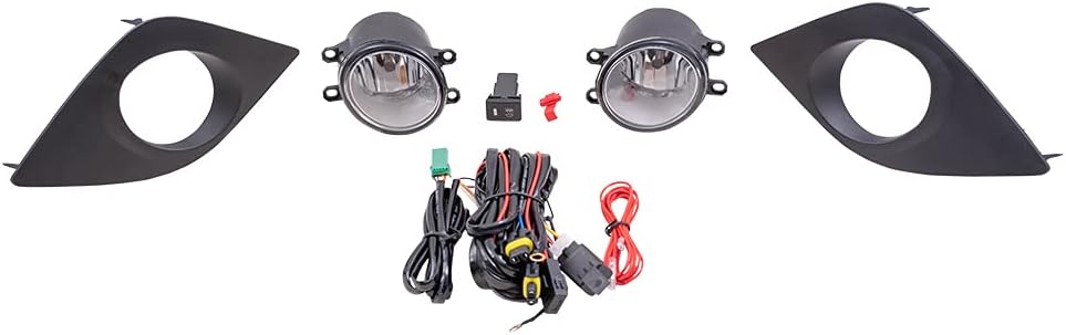 Brock Replacement Pair Set Fog Lights Lamps Clear Lens w/Bezels Bulbs, Wiring & Switch Compatible with 2014-2016 Corolla 81220-02160 TO2593129 (diffrent brand)