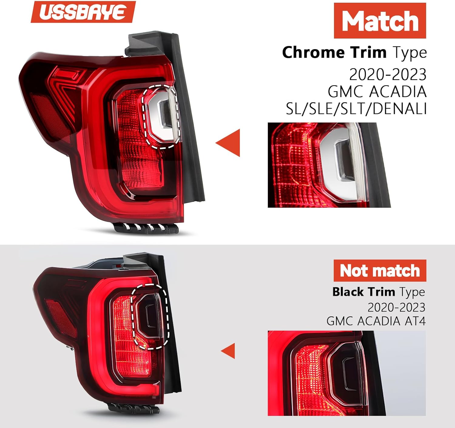 LED Tail Lights Compatible with 2020 2021 2022 2023 GMC Acadia SL/SLE/SLT/Denali Taillights Rear Outer Tail Light Assembly GM2800316 84817347 (Left Driver Side)
