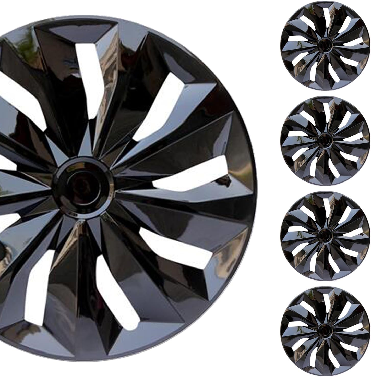 Hubcap Wheel Cover Replacement R17 Hub Caps Universal-Fit Steel Wheel Rim Cover ABS Material Exterior Accessories for Most Car Truck SUV -Set of 4（17-inch，Black）