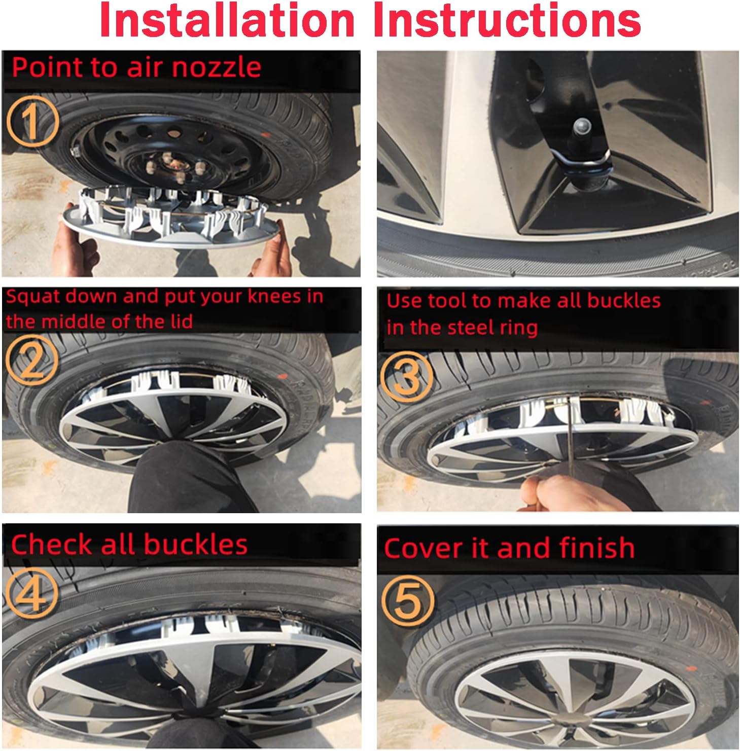 Hubcap Wheel Cover Replacement R17 Hub Caps Universal-Fit Steel Wheel Rim Cover ABS Material Exterior Accessories for Most Car Truck SUV -Set of 4（17-inch，Black）