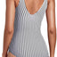 Aqua Eve Women One Piece Swimsuit Ruffle Tummy Control Bathing Suit V Neck Swimwear Black and White Stripes Medium (size m)