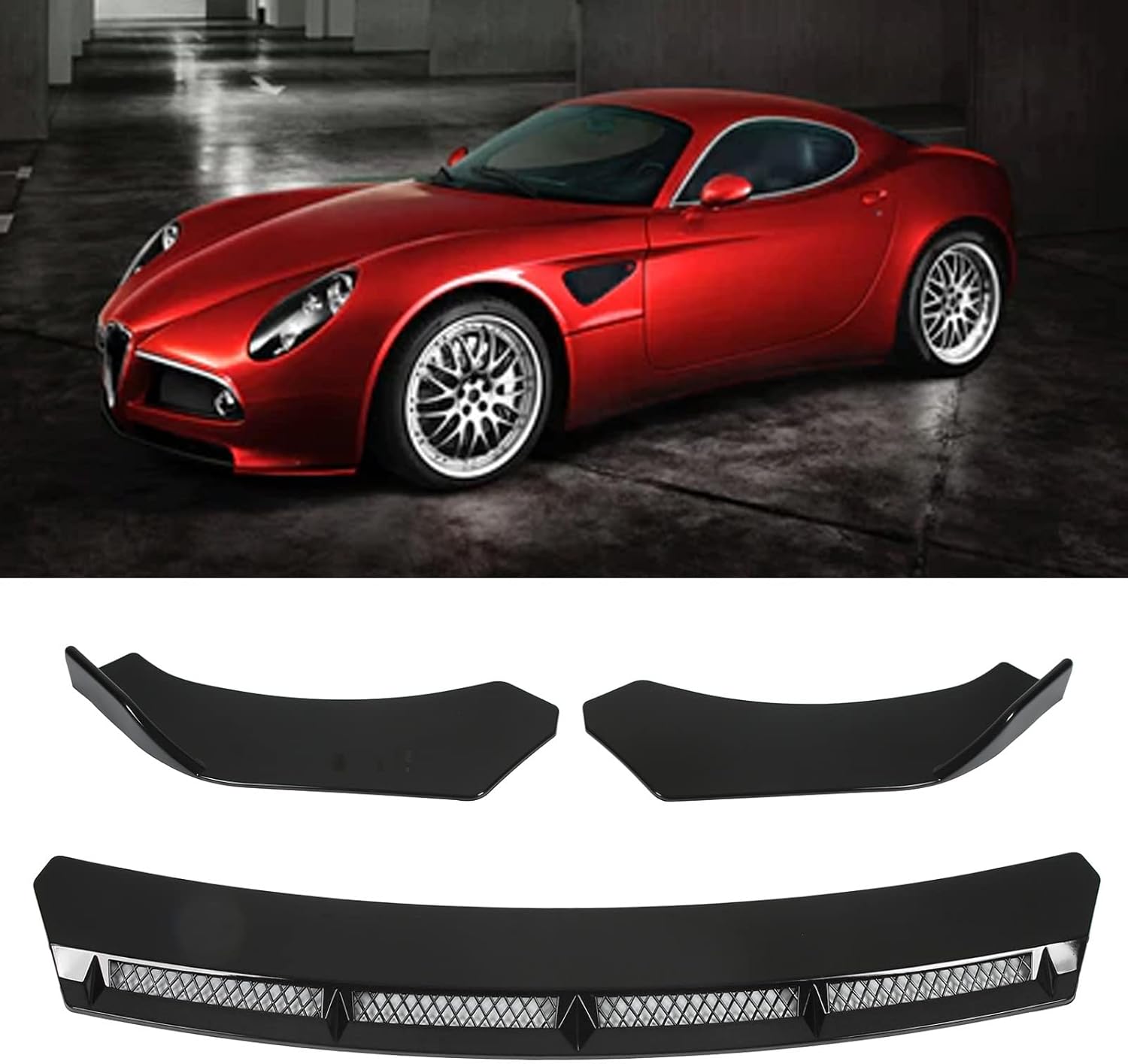 Front Splitter, Front Bumper Lip Nonfading 3pcs for Car Modification(Black) (one fender has scratches)