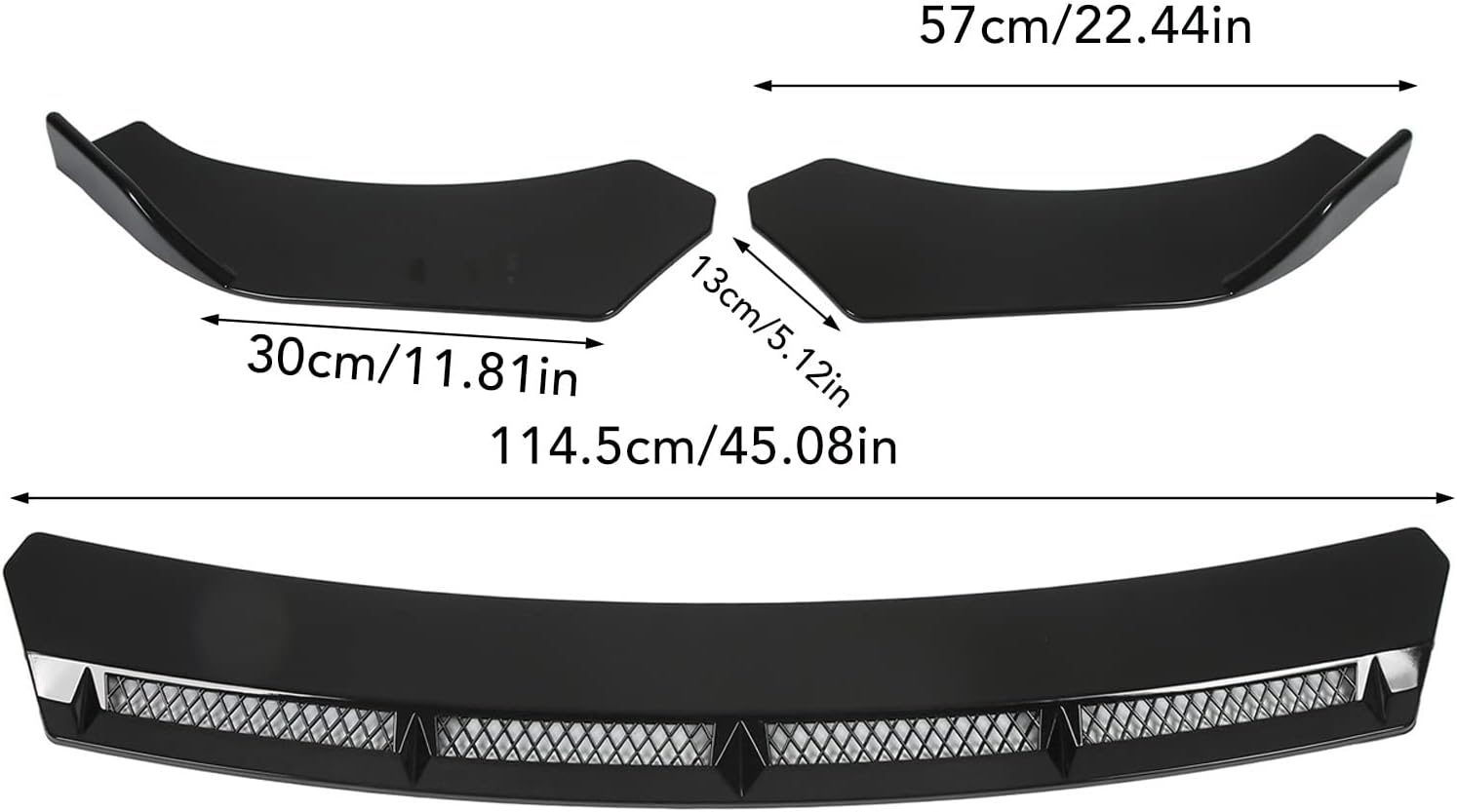 Front Splitter, Front Bumper Lip Nonfading 3pcs for Car Modification(Black) (one fender has scratches)