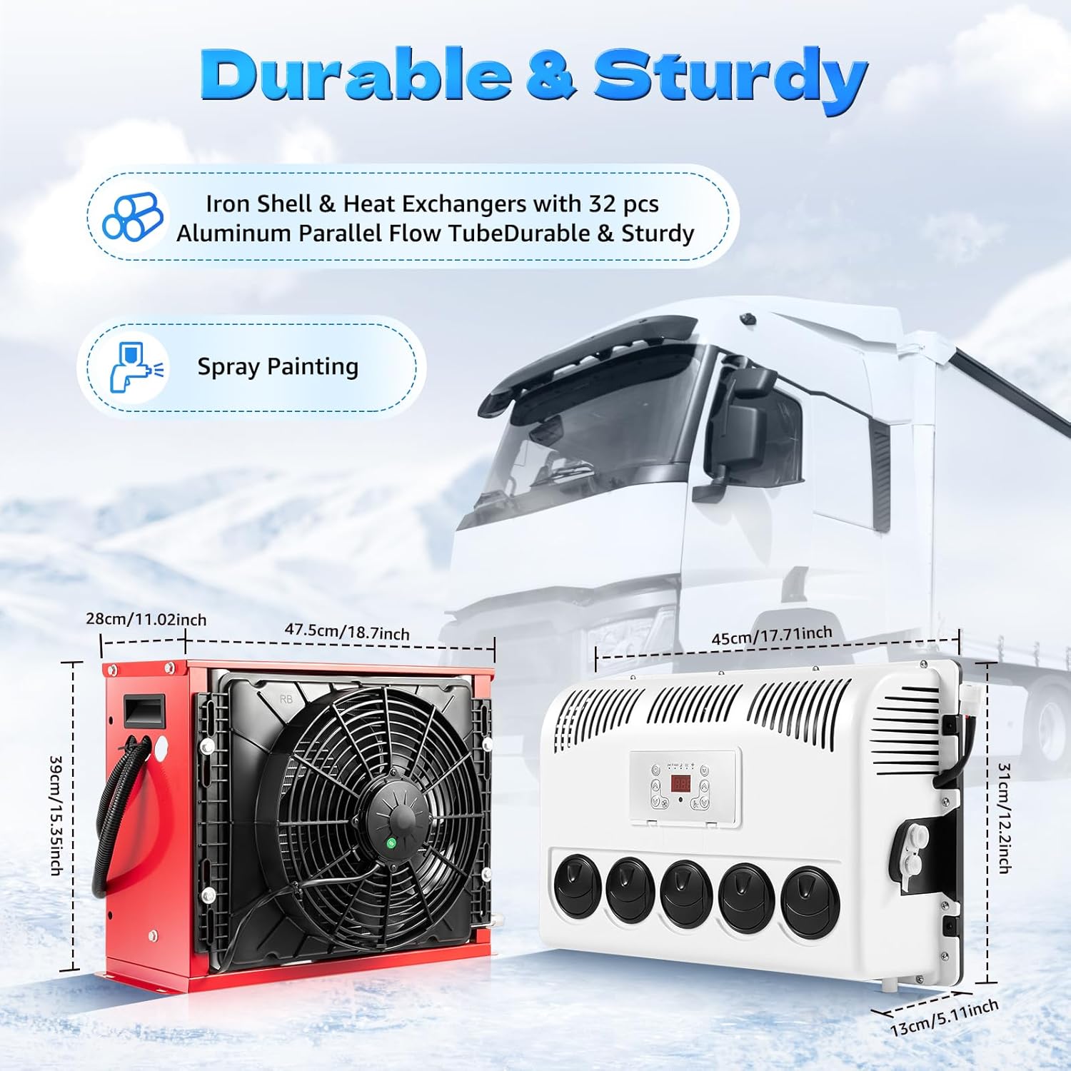12v 11000 Btu Truck Cab Air Conditioner Split Ac Air Conditioner with Digital Display Screen, Remote Control, 5-Gear Wind Speed 12v Air Conditioning for Trucks, Car, Bus, RV Caravan (only inside unit included)