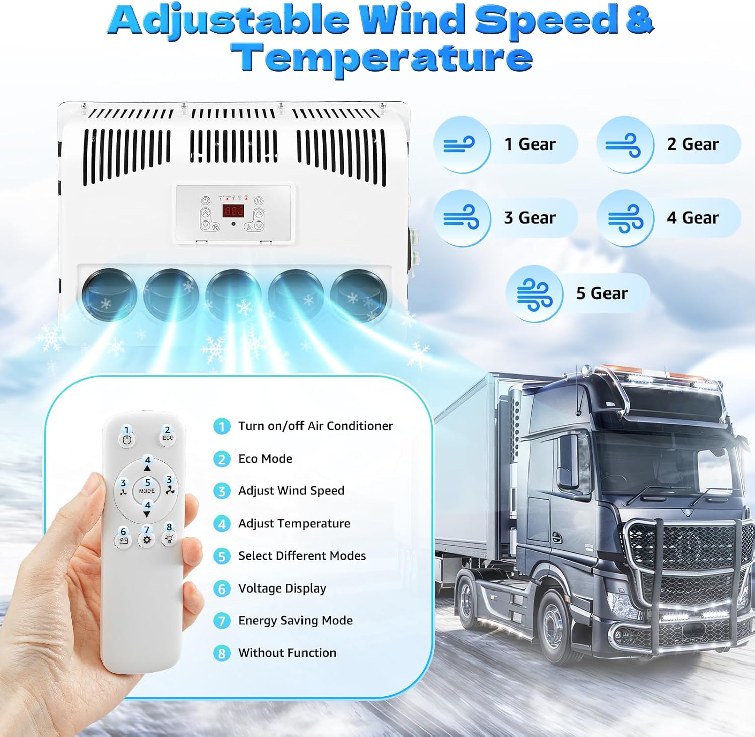 12v 11000 Btu Truck Cab Air Conditioner Split Ac Air Conditioner with Digital Display Screen, Remote Control, 5-Gear Wind Speed 12v Air Conditioning for Trucks, Car, Bus, RV Caravan (only inside unit included)