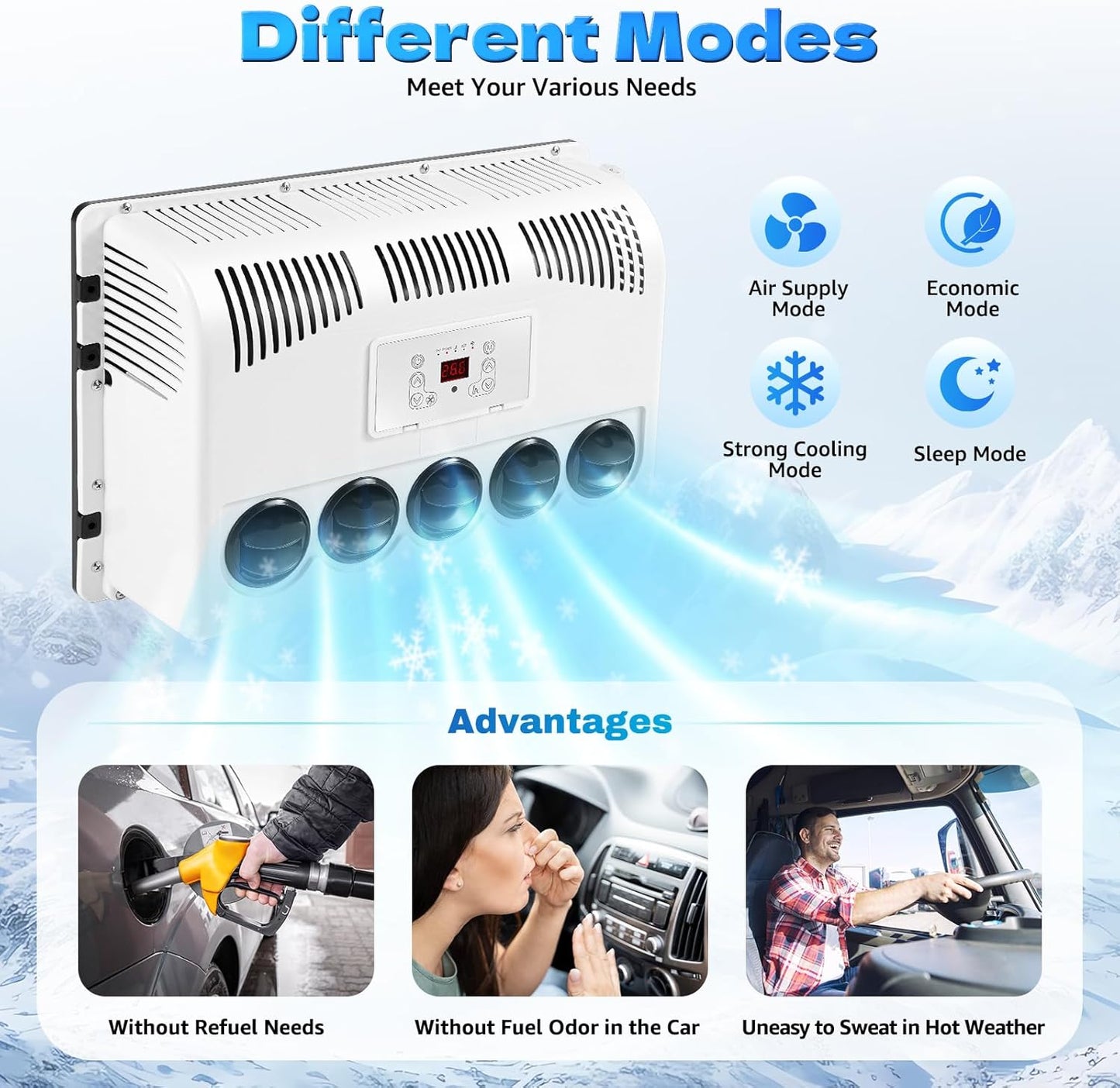12v 11000 Btu Truck Cab Air Conditioner Split Ac Air Conditioner with Digital Display Screen, Remote Control, 5-Gear Wind Speed 12v Air Conditioning for Trucks, Car, Bus, RV Caravan (only inside unit included)