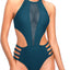 Tempt Me Women One Piece Sexy Mesh Swimsuit High Neck Halter Cutout Monokini Swimwear (size xl)