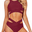 Tempt Me Women Two Piece High Neck Bikini Set Cutout Swimsuit Criss Cross Bandage Bathing Suit with Bottom (l)