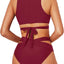 Tempt Me Women Two Piece High Neck Bikini Set Cutout Swimsuit Criss Cross Bandage Bathing Suit with Bottom (l)
