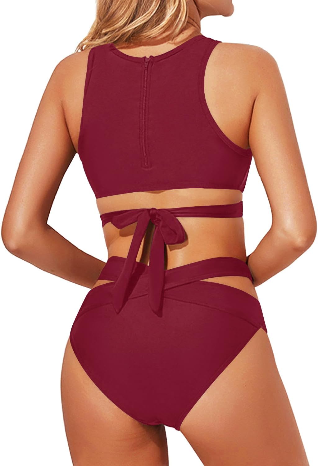 Tempt Me Women Two Piece High Neck Bikini Set Cutout Swimsuit Criss Cross Bandage Bathing Suit with Bottom (l)