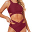 Tempt Me Women Two Piece High Neck Bikini Set Cutout Swimsuit Criss Cross Bandage Bathing Suit with Bottom (l)