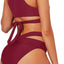 Tempt Me Women Two Piece High Neck Bikini Set Cutout Swimsuit Criss Cross Bandage Bathing Suit with Bottom (l)