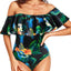 Tempt Me Off Shoulder One Piece Swimsuit for Women Ruffled Sleeves Retro Bathing Suits (l)