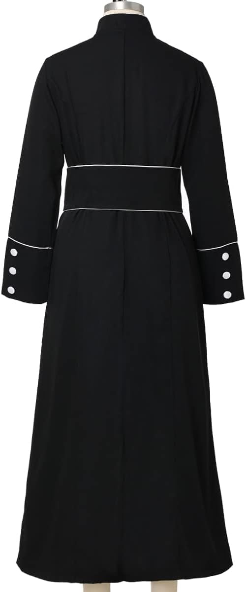 Catholic Church Clergy Priest Costume Women's Pastor Robe Roman Cassock with Stand Collar and Belt (size m)