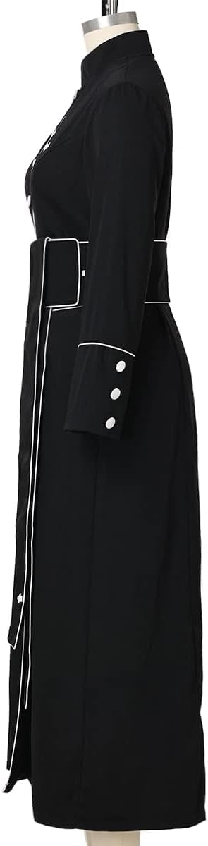 Catholic Church Clergy Priest Costume Women's Pastor Robe Roman Cassock with Stand Collar and Belt (size m)