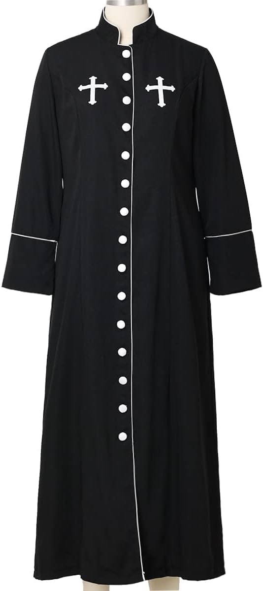 Catholic Church Clergy Priest Costume Women's Pastor Robe Roman Cassock with Stand Collar and Belt (size m)