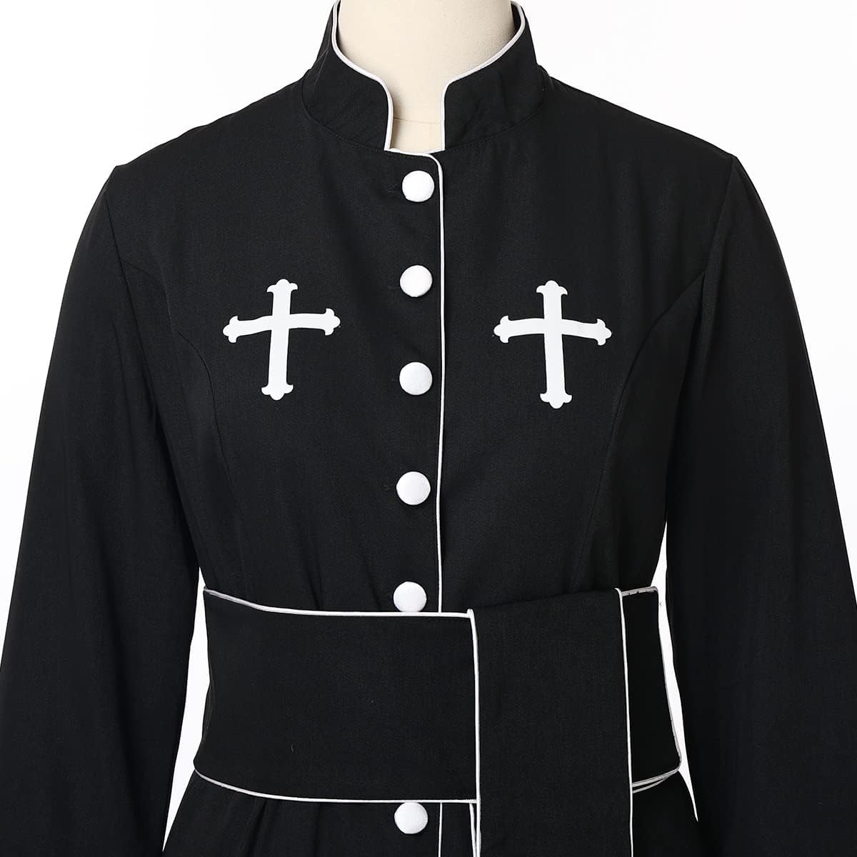 Catholic Church Clergy Priest Costume Women's Pastor Robe Roman Cassock with Stand Collar and Belt (size m)