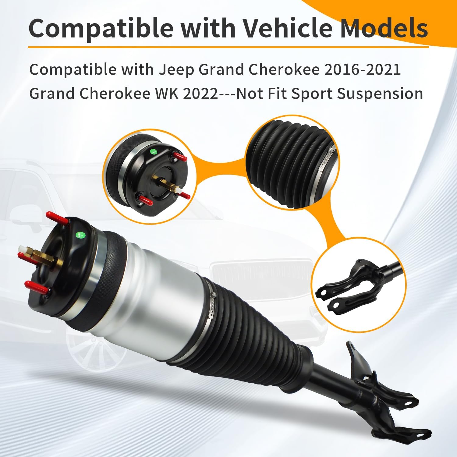 Front Left Air Suspension Strut Shock Absorber Compatible with Jeep Grand Cherokee 2016-2021, Grand Cherokee WK 2022, Driver Side, Not Fit Sport Suspension 68253205AD (Front Left)
