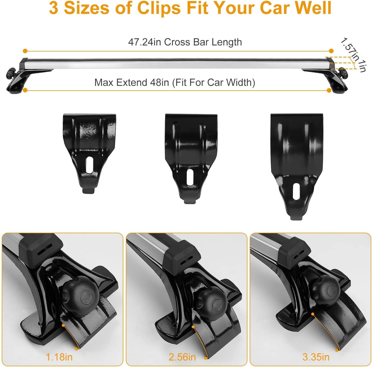 Universal Roof Rack Cross Bars, 48inch Adjustable Aluminum Alloy Car Carrier Rooftop Luggage Crossbars,for Rack, Snowboards, Kayaks, Suitable for Most Vehicle Wagon Car Without Roof Side Rail (similar model)