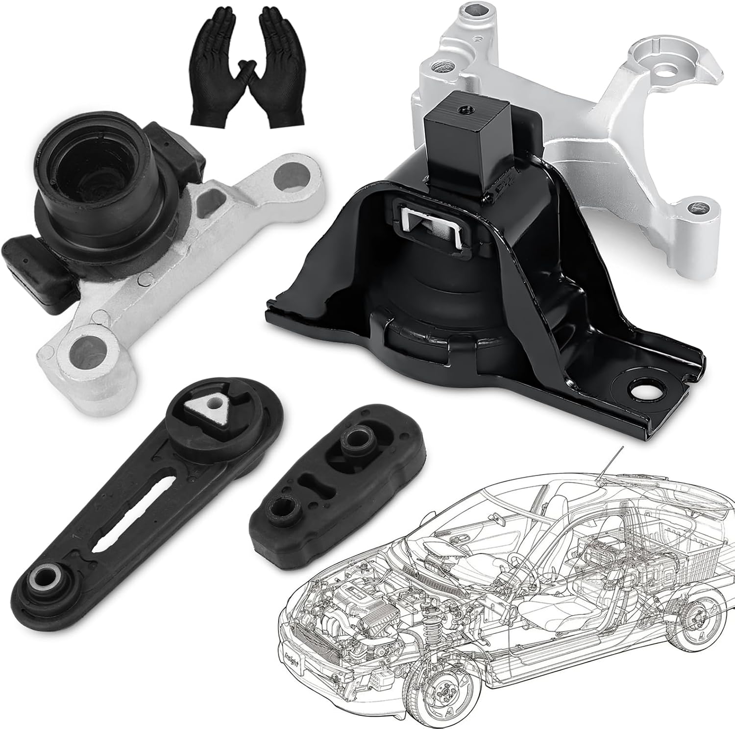 Engine Motor Mount Kit - Compatible with 2006-2011 Honda Civic 1.8L/AUTO - OE# A4530，A4534，A4543，A4546 - Front Right Rear Motor & Trans Mount Set