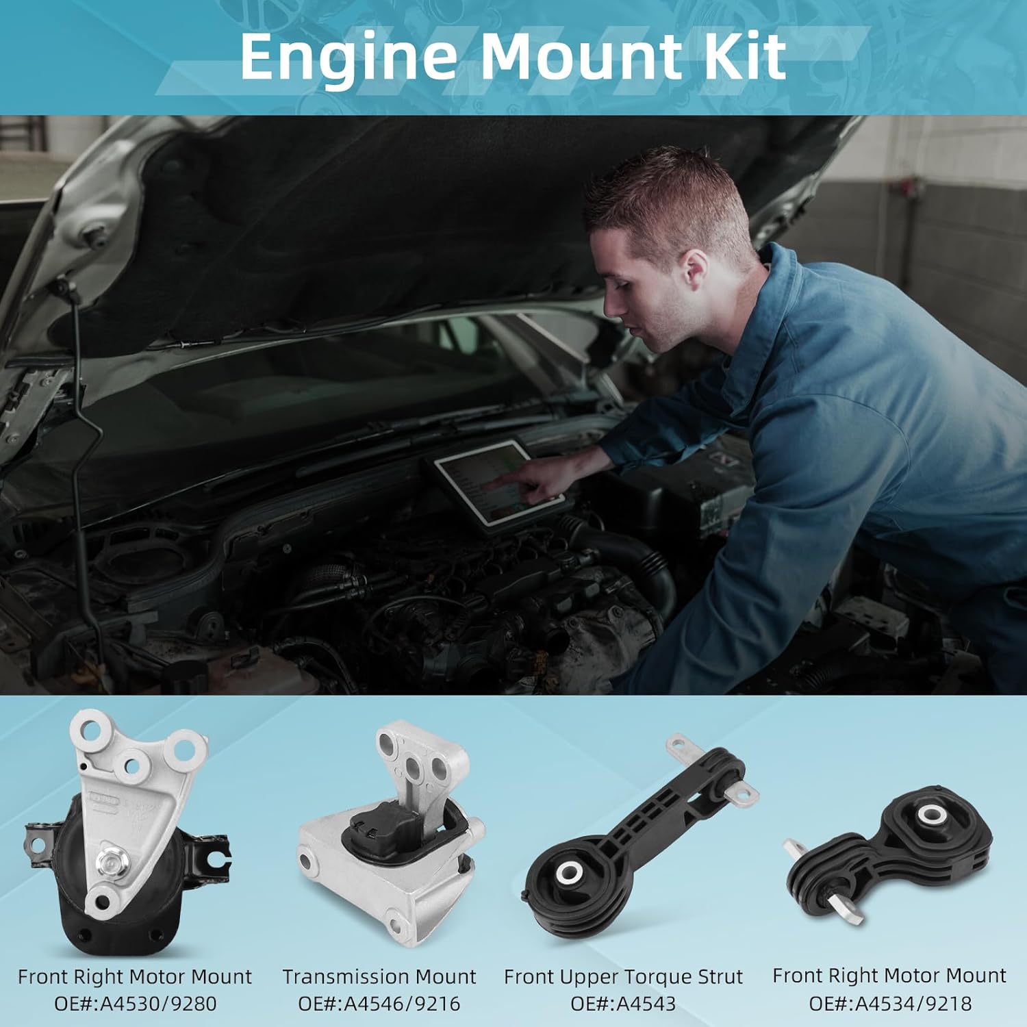 Engine Motor Mount Kit - Compatible with 2006-2011 Honda Civic 1.8L/AUTO - OE# A4530，A4534，A4543，A4546 - Front Right Rear Motor & Trans Mount Set