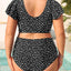 Plus Size Two Piece Swimsuits - High Waisted Bikini with Sleeves for Women Bathing Suit Swimwear Black and White Dot 22 Plus (22w)