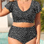 Plus Size Two Piece Swimsuits - High Waisted Bikini with Sleeves for Women Bathing Suit Swimwear Black and White Dot 22 Plus (22w)