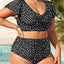 Plus Size Two Piece Swimsuits - High Waisted Bikini with Sleeves for Women Bathing Suit Swimwear Black and White Dot 22 Plus (22w)