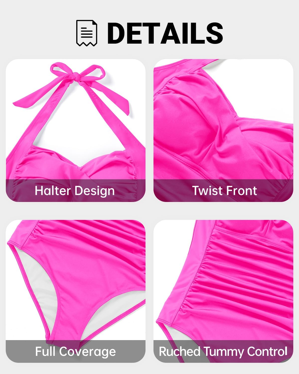 Tempt Me Women Tummy Control One Piece Swimsuits Push Up Slimming Bathing Suits Halter Vintage Swimwear (22w)