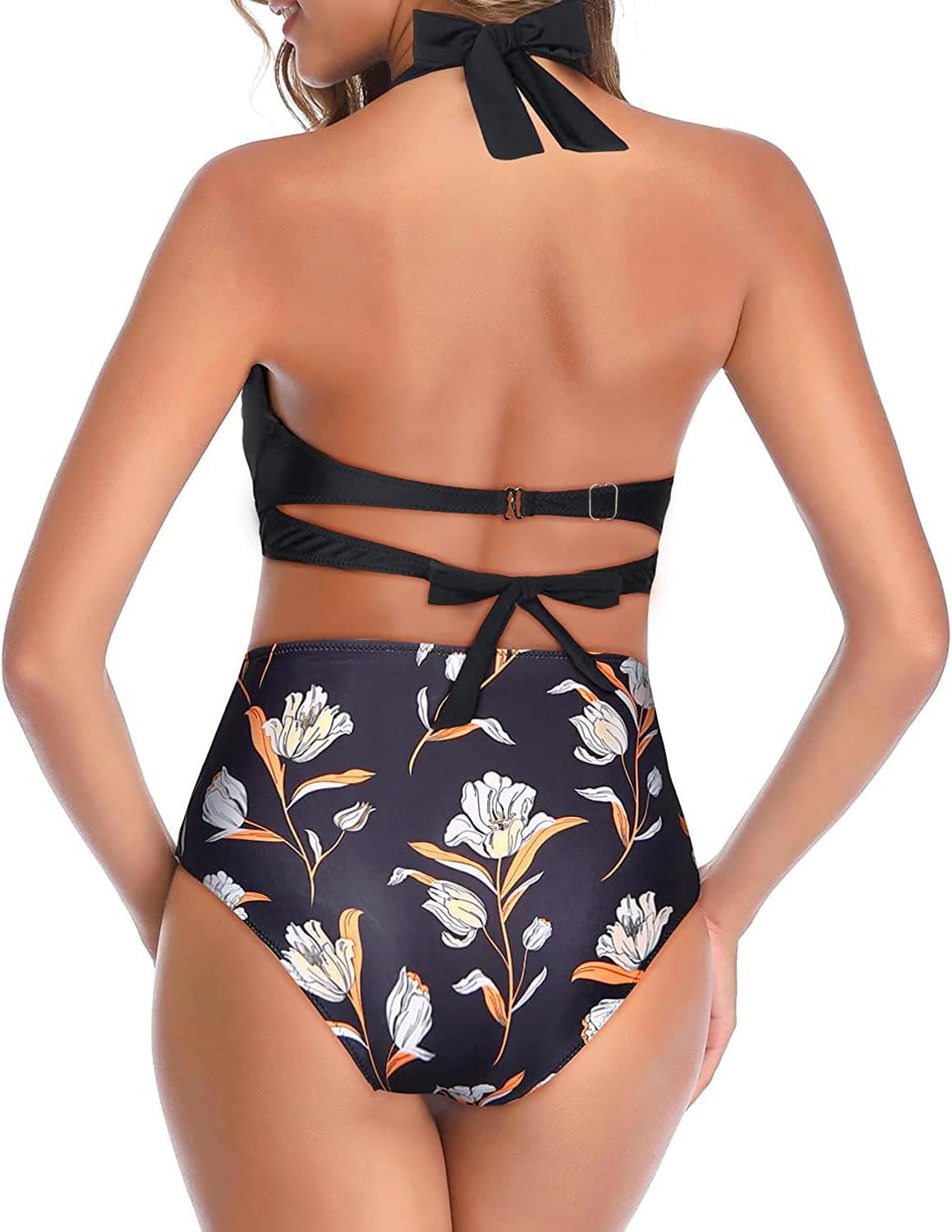 Tempt Me Women Two Piece Vintage Swimsuit Retro Halter Ruched High Waist Bikini with Bottom (s)