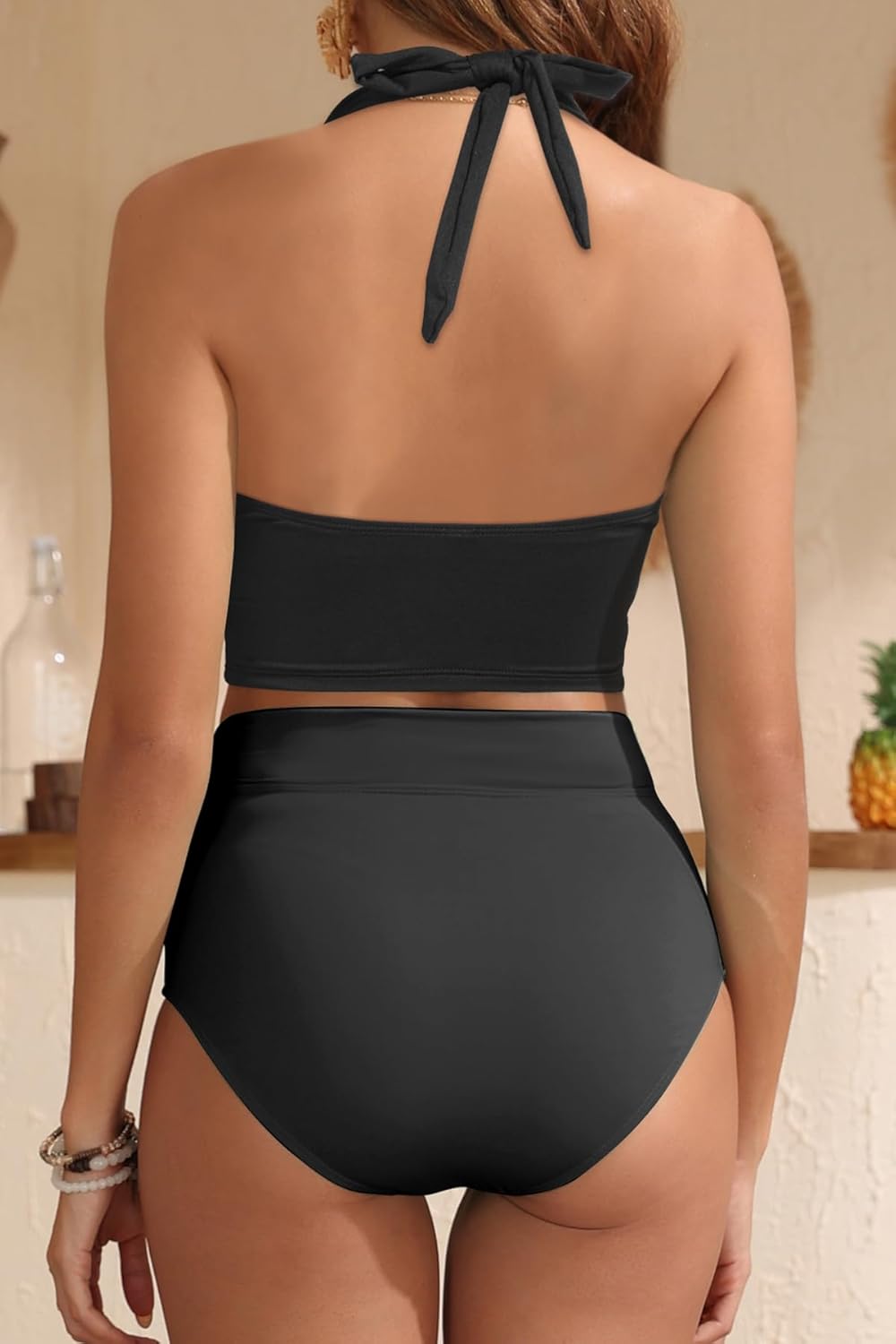 Tempt Me Women High Waisted Bikini Sets - Two Piece Swimsuit High Neck Bathing Suits Tummy Control Swimwear (xl)