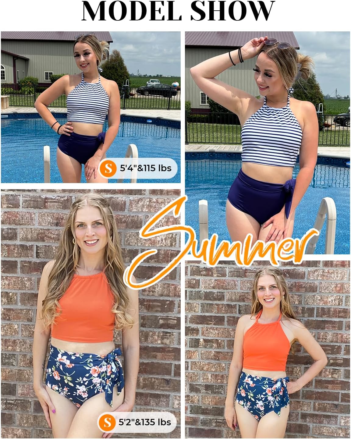 Tempt Me Women High Waisted Bikini Sets - Two Piece Swimsuit High Neck Bathing Suits Tummy Control Swimwear (xl)