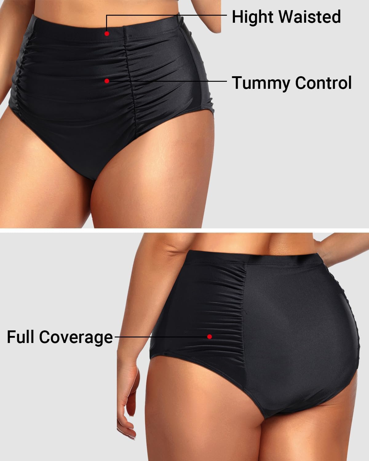 Daci Women Plus Size High Waisted Bikini Bottom Tummy Control Swimsuit Shorts Ruched Bathing Suits Bottom (s)