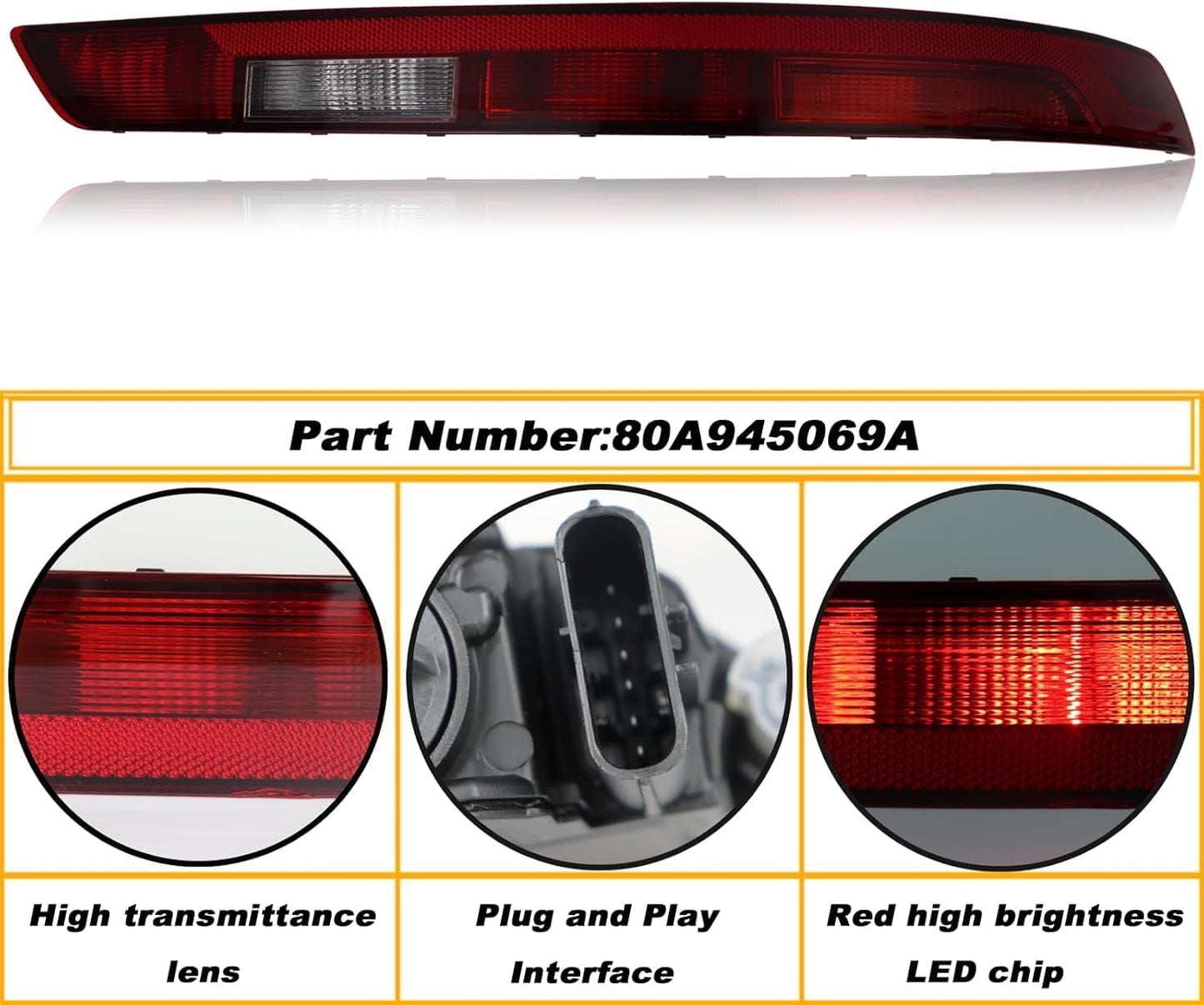 Rear Bumper Brake Light for Audi Q5 2018 2019 2020 2021 Back Up Tail Light Brake Lights for Right Passenger Side