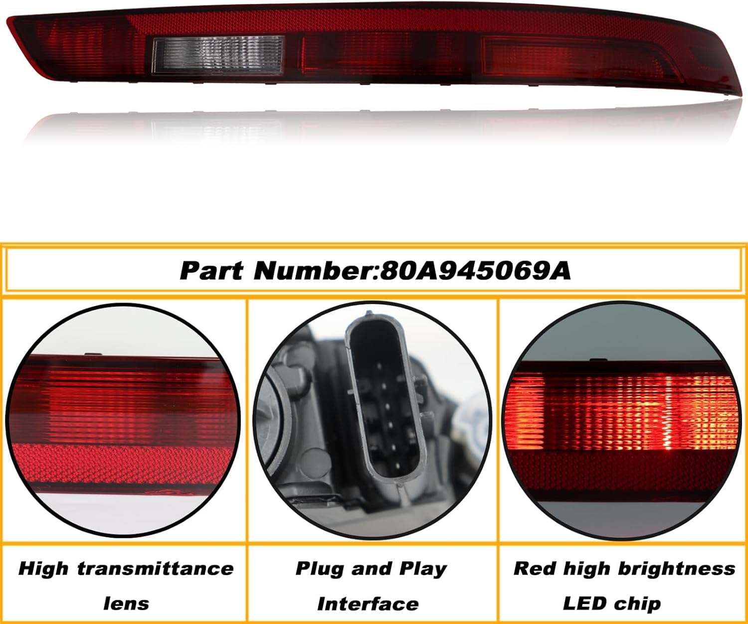 Rear Bumper Brake Light for Audi Q5 2018 2019 2020 2021 Back Up Tail Light Brake Lights for Right Passenger Side