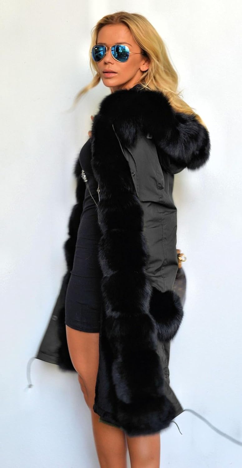 Roiii Women Thicken Warm Winter Coat Hood Down Parka Fleece Fur Outdoor Overcoat Long Jacket Outwear (#n/a)