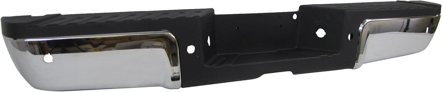 FITS 2013-2015 FORD SUPER DUTY REAR BUMPER CHROME ASSY WITH SENSOR HOLE (WITH HITCH, BLACK PAD, BRACKETS, LICENSE LIGHT LENS & HARNESS, SCREWS) FO1103150