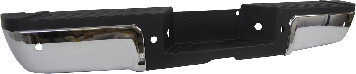 FITS 2013-2015 FORD SUPER DUTY REAR BUMPER CHROME ASSY WITH SENSOR HOLE (WITH HITCH, BLACK PAD, BRACKETS, LICENSE LIGHT LENS & HARNESS, SCREWS) FO1103150