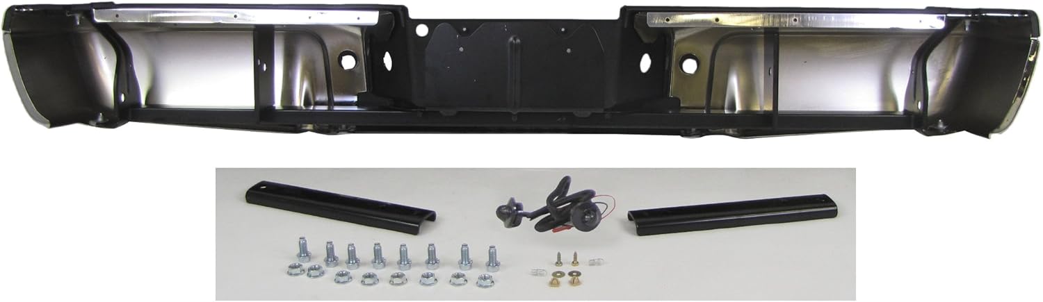 FITS 2013-2015 FORD SUPER DUTY REAR BUMPER CHROME ASSY WITH SENSOR HOLE (WITH HITCH, BLACK PAD, BRACKETS, LICENSE LIGHT LENS & HARNESS, SCREWS) FO1103150