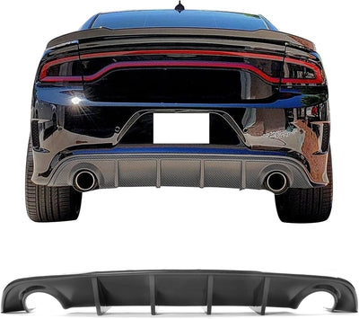 IKON MOTORSPORTS, Rear Diffuser Compatible with 2015-2023 Dodge Charger, Rear Lower Bumper Lip Diffuser Spoiler Bodykit IKON V3 Style CF Carbon Fiber, 2016 2017 2018 2019 2020 2021