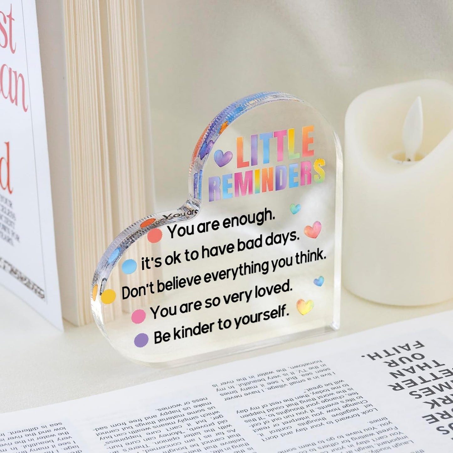 Inspirational Motivational Gifts For Him Her Heart Shaped Acrylic Plaque Decorative Design Employee Appreciation Gifts Little Reminders You Are Enough Clear Desk Decorative Acrylic Sign