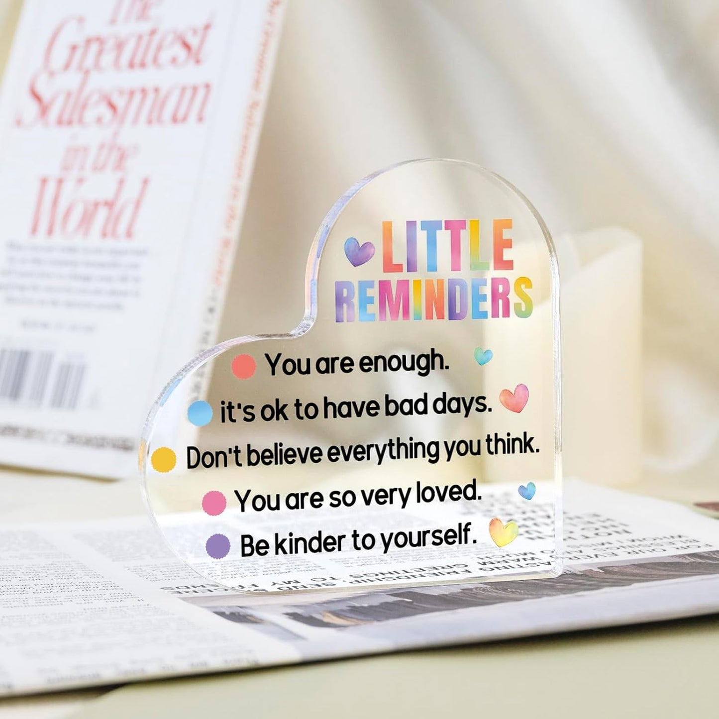 Inspirational Motivational Gifts For Him Her Heart Shaped Acrylic Plaque Decorative Design Employee Appreciation Gifts Little Reminders You Are Enough Clear Desk Decorative Acrylic Sign