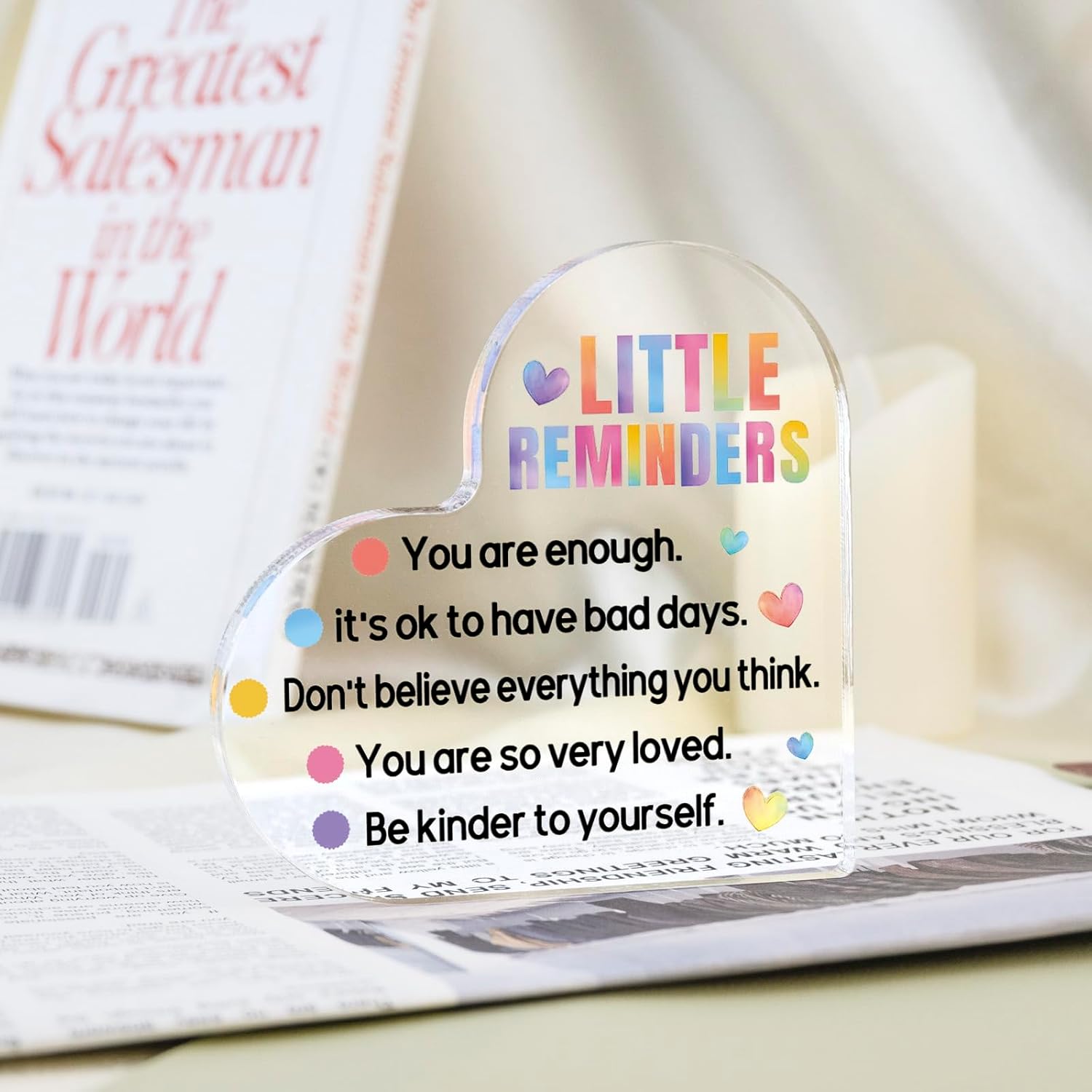 Inspirational Motivational Gifts For Him Her Heart Shaped Acrylic Plaque Decorative Design Employee Appreciation Gifts Little Reminders You Are Enough Clear Desk Decorative Acrylic Sign