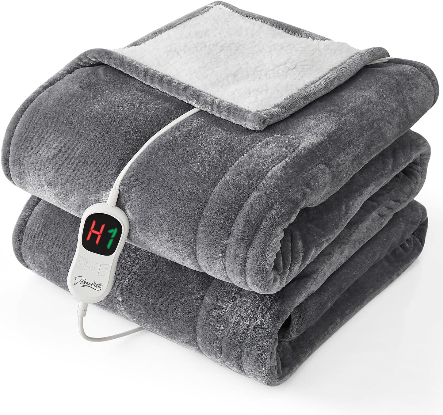 Homemate Electric Heated Blanket Twin - 62"x84" Heating Bed Blankets Throw with 10 Heating Levels 8 Hours Auto Off Fast Heating Over-Heated Protection Ultra Soft Warm Flannel ETL Certified Grey (remote design may vary)