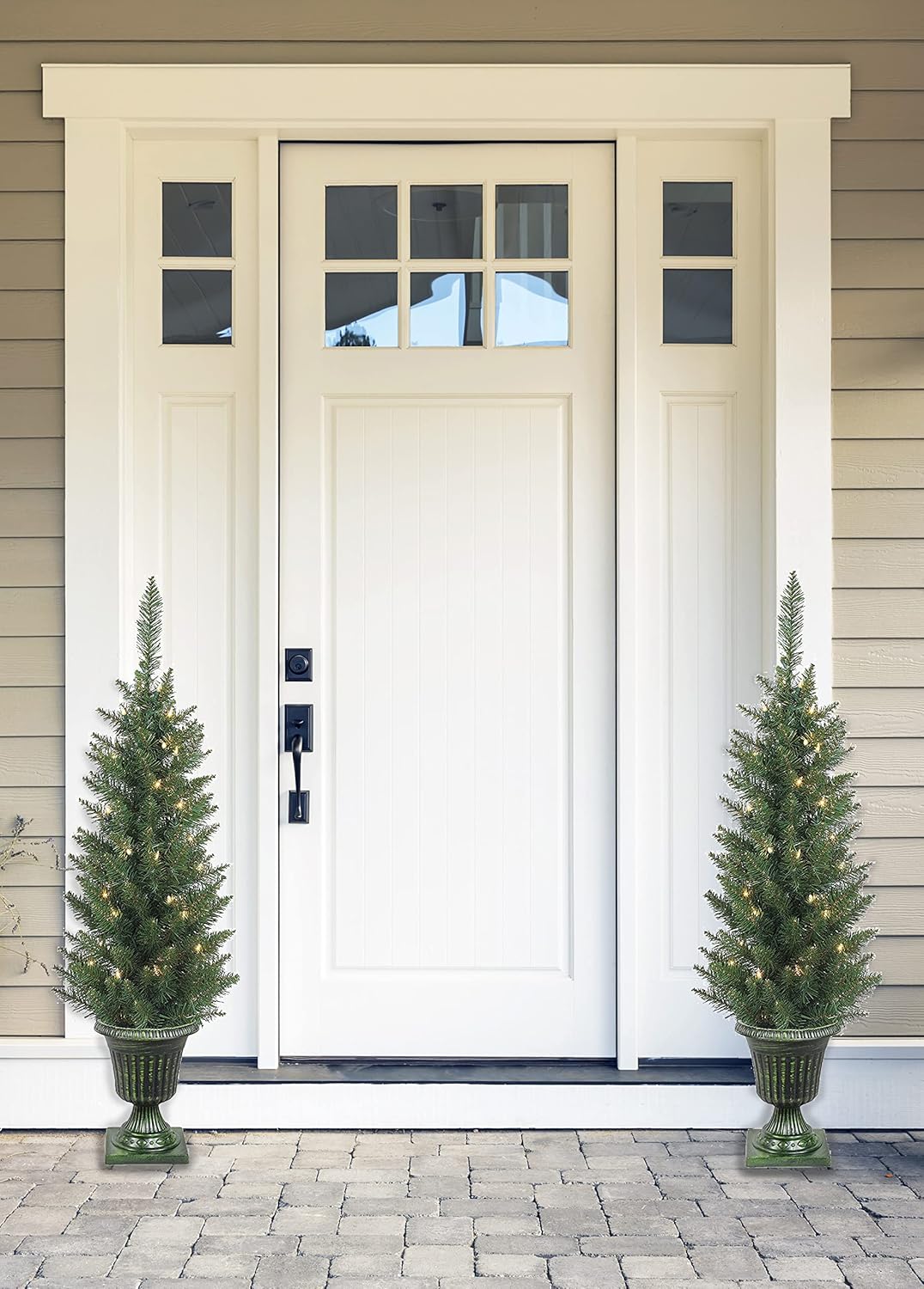 Set of 2 Lighted Pre-Potted 3.5 Foot Artificial Norway Pine Topiary Outdoor Indoor Trees - Set of 2 - Battery Operated with Timers