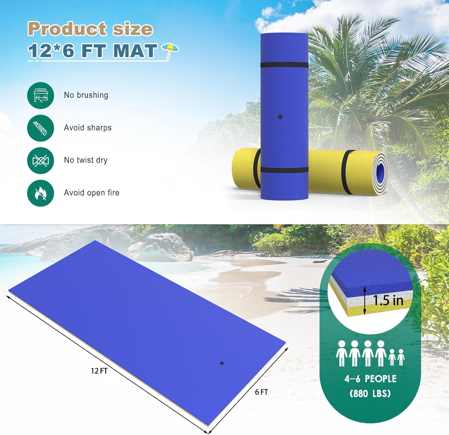 7'/9'/12'/18' Lily Pad Floating Mat, 3 Layers XPE Foam Floating Water Mat for Lake & Pool, Float Pad Swim Mat Water Matt for Beach and Ocean – Supports Multiple People